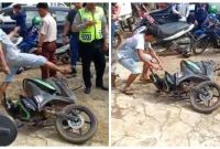 Viral Lagi, Pemuda Rusak Sepeda Motor Sendiri di Depan Polisi