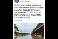 Akun TMC Polda Metro Mengakui Posting Informasi Banjir yang Salah